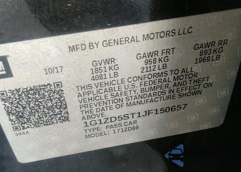 2018 Chevrolet Malibu Lt из США, поврежденный, VIN 1G1ZD5ST1JF150657